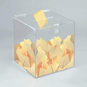 8,66-инчов прозрачна акрилна кутия за дарения за гласуване Куб със закопчалка, флип-надолу капачката, за да плотове, кутия за съхранение на хартиени картички