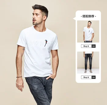 W4153 - Мъжка тениска с къс ръкав, мъжки памучен тениска с кръгло деколте и буквенной бродерия, тениска с къс ръкав.