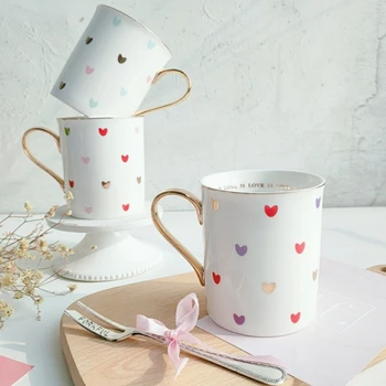 Двойка керамични чаши с американската златна дръжка, посуда, чашата за кафе, подарък чаша за закуска, чаша за мляко, домашно приготвена храна, чаша за еспресо, Tazas Лъки Cup